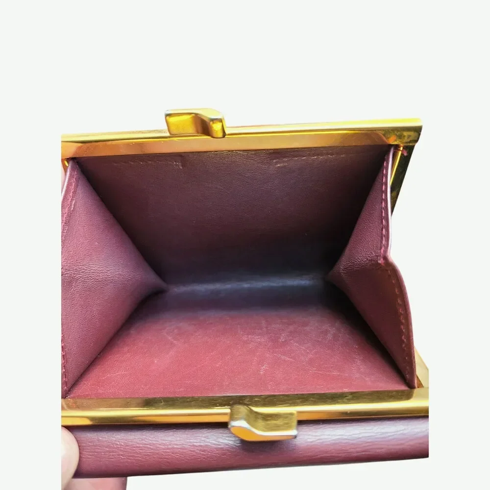 Vintage Must de Cartier Bordeaux Leather Trifold Wallet Kiss Lock Coin Purse - Picture 10 of 10